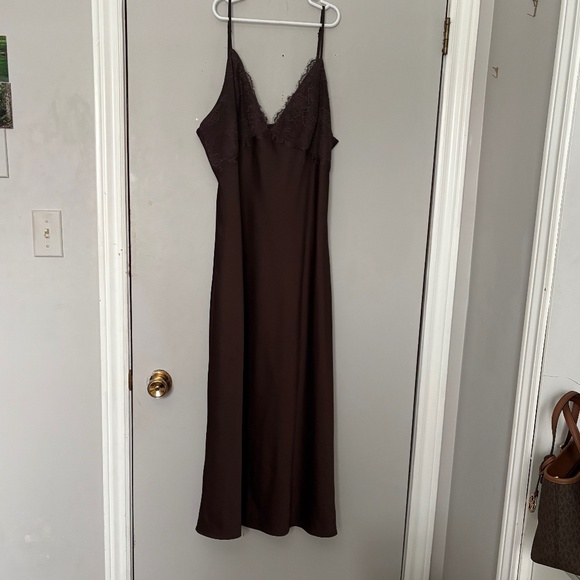 Dynamite Dresses & Skirts - Dynamite Sage Lace Trim Satin Maxi Dress